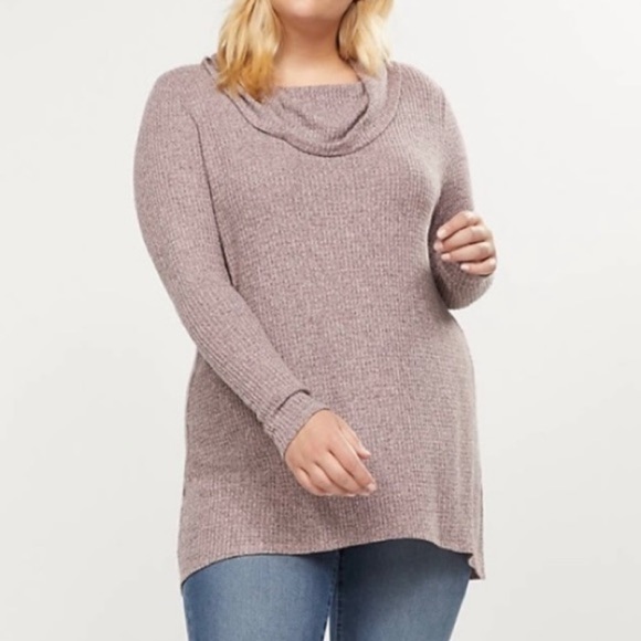 Lane Bryant Cowl Neck Subtle Swing Waffle Knit Tunic Sweater Sz 1X - Picture 1 of 6